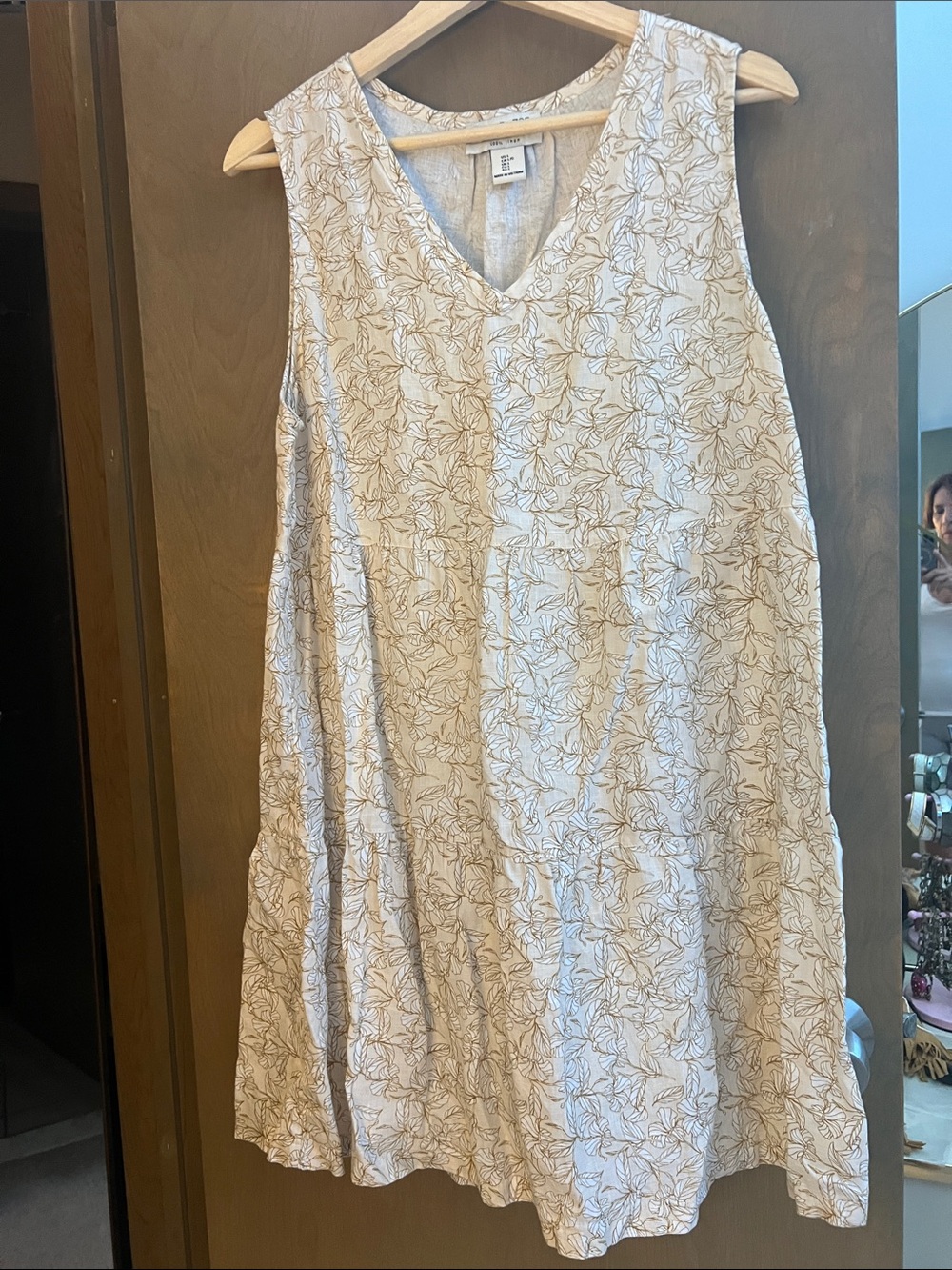 Rachel Zoe Cream Linen Dress with Brown Leaf Motif